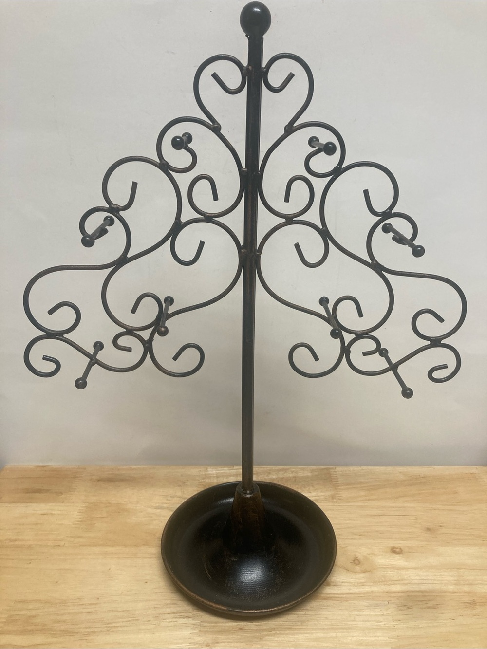 Rustic Wrought Iron Jewelry Tree Stand - Black Metal Scrollwork Display